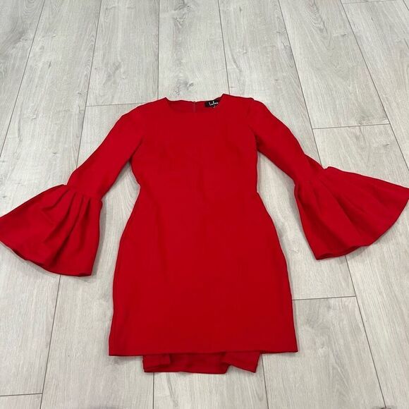 Lulus Double Flair Red Long Sleeve Bodycon Dress size s - Picture 1 of 7